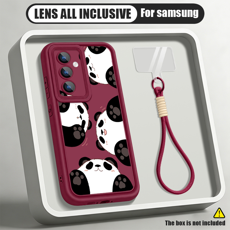 Phone Cases Silicone - Karikatür Panda Desenli Kordonlu Telefon Kılıfı