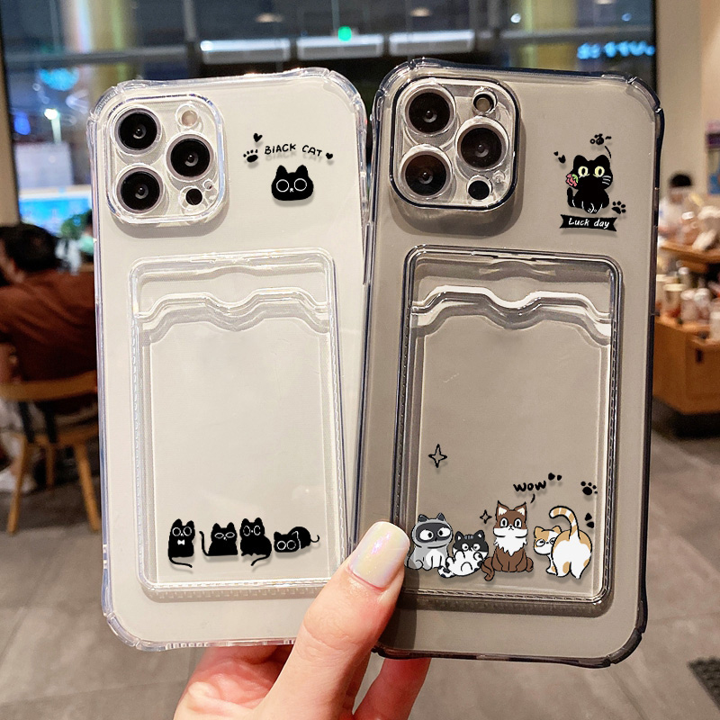 Phone Cases With Wallet - Sevimli Siyah Kedi Telefon Kılıfı iPhone